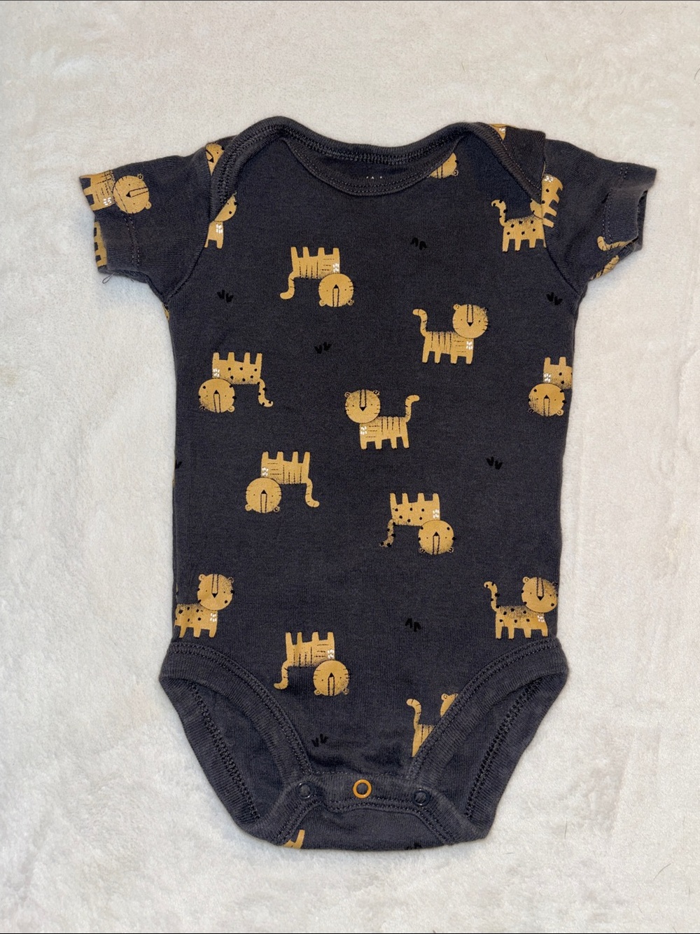 Petit Lem Charcoal Baby One-Piece with Mustard cheetah Print 3 month baby boy